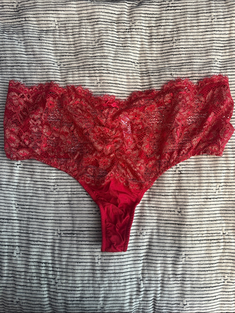 NWOT Cacique Bright Red Lace Cheeky Thong Panty